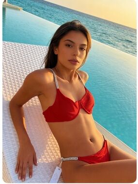 Kasa Kai Red Bikini with Crystal-Embellished Straps